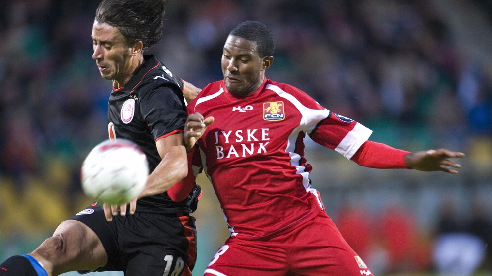 Patrice Bernier, dans l'uniforme du FC Nordsjaellands (Norvège), lors d'un match de premier tour de la Ligue Europa, en 2008.