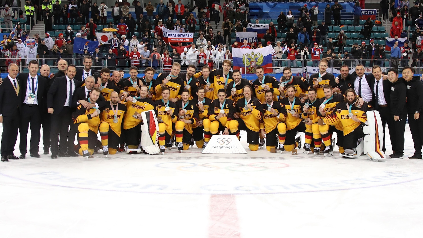 L'équipe allemande de hockey, médaillée d'argent des Jeux olympiques de Pyeongchang