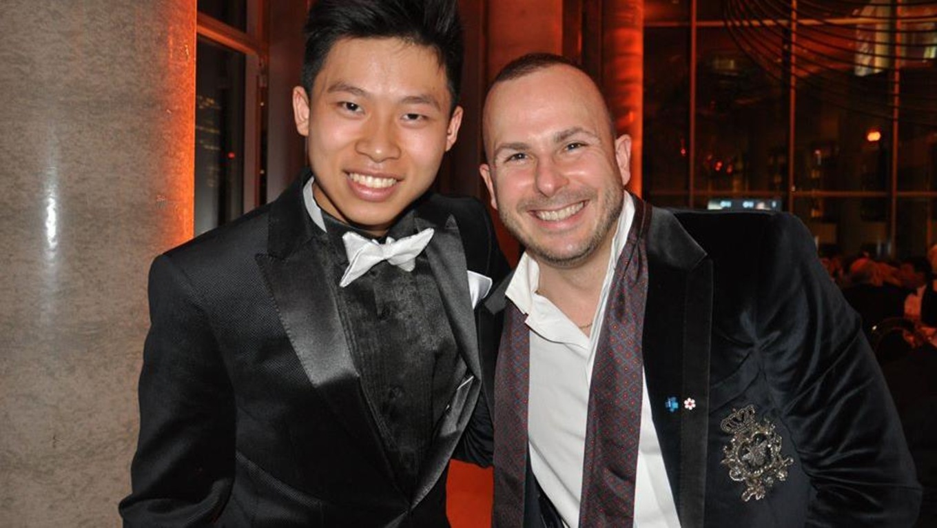 Violinist Kerson Leong (left) poses with conductor Yannick Nézet-Séguin following a gala concert with l'Orchestre Métropolitain in Montreal in May 2018.