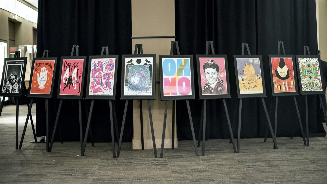 A display of the posters inspired by the shortlisted artists at the Polaris Music Prize gala.