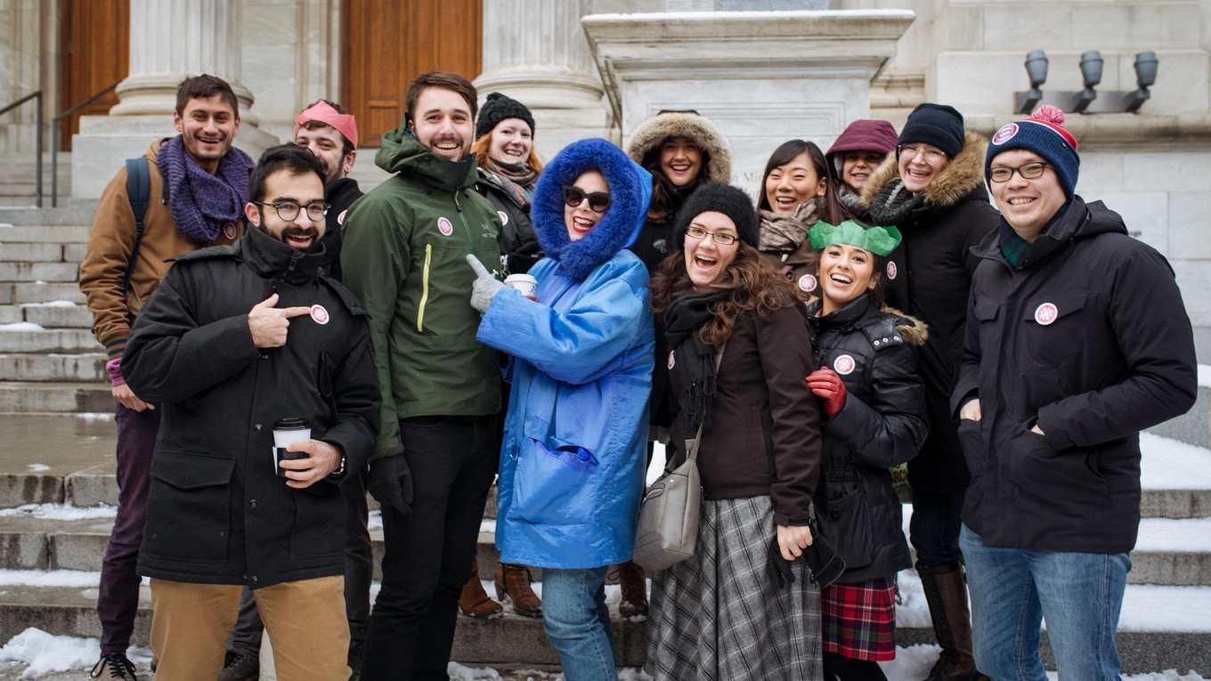 The vocal ensemble Soulstice a Cappella entertained the people lining up to attend the 2017 CBC Christmas Sing-In in Montreal.