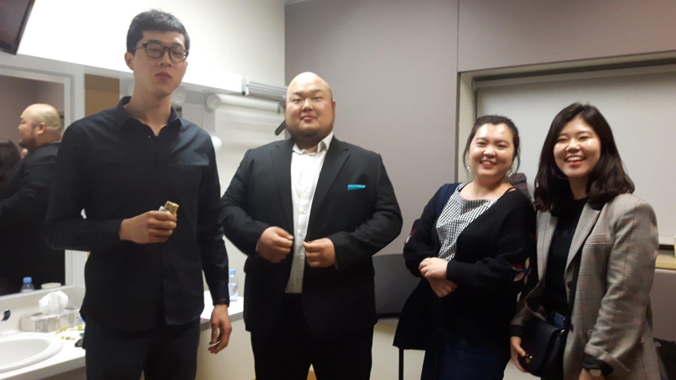 From left, Jongsoo Yang, Mario Bahg, Irina Jae-Eun Park and Dokyung Han celebrate backstage at the 2018 Montreal International Music Competition.