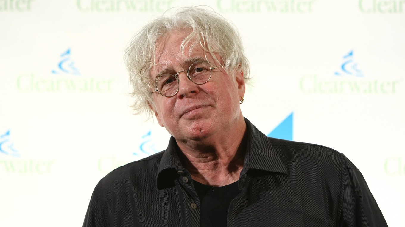 Bruce Cockburn at a press conference.