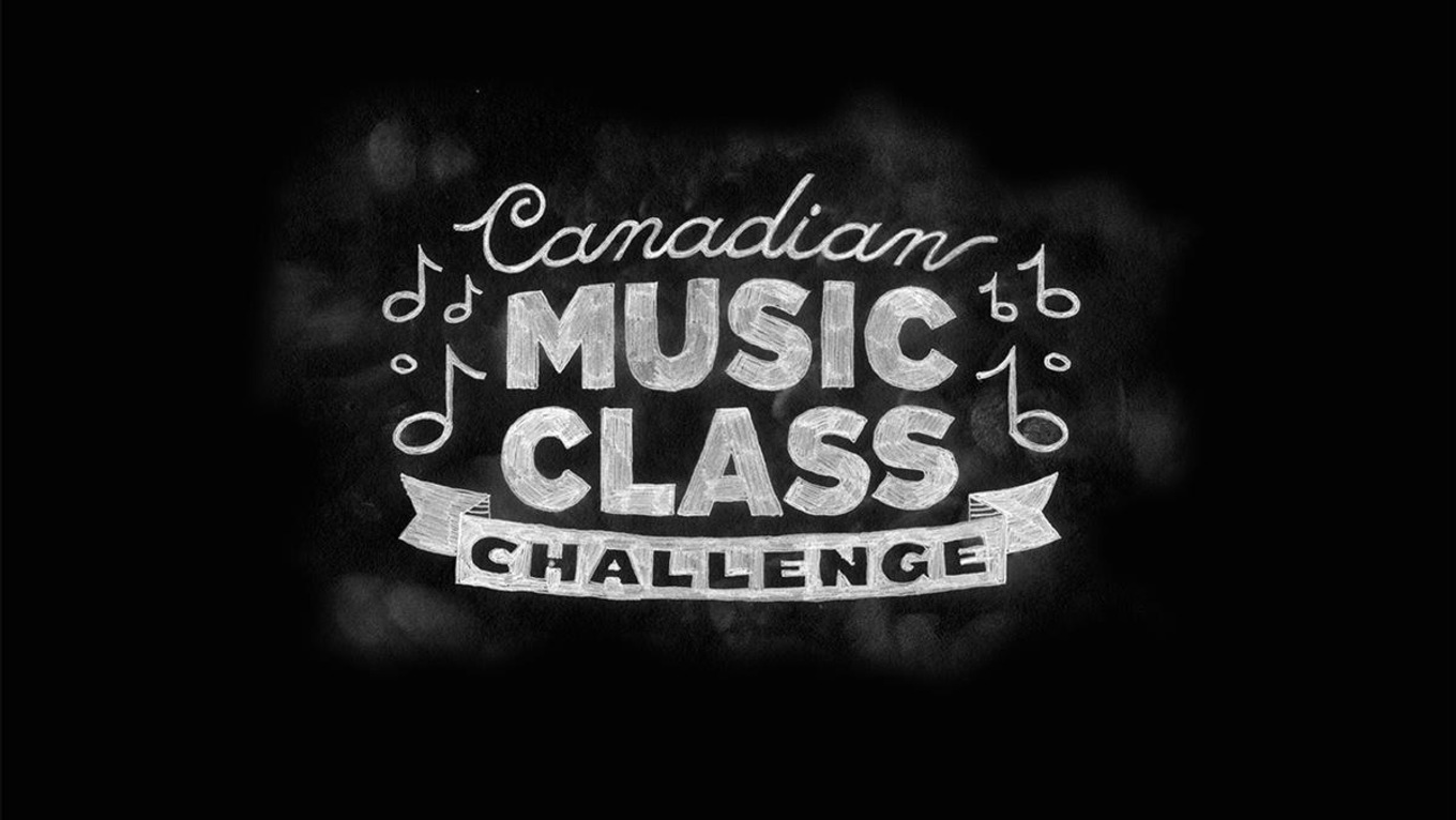 A logo of the Canadian Music Class Challenge, as if it was written on a chalk board.