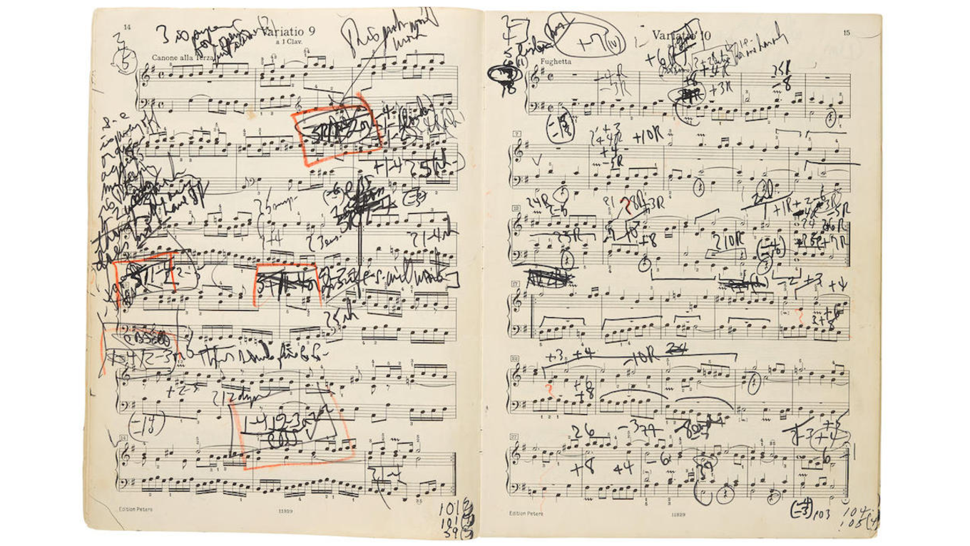 Glenn Gould's annotated score for Bach's Goldberg Variations