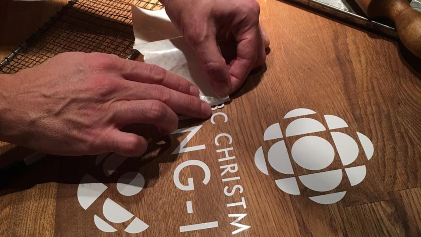 One of the most impressive images from the Mortar & Pestle photo shoot is the CBC Sing-In logo in flour. It was created by sticking a laser-cut stencil to the counter.