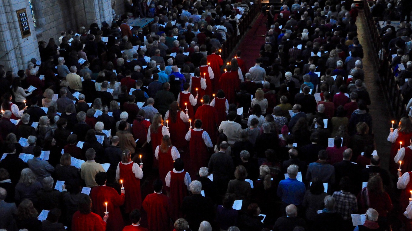 The opening carol of the Sing-In is the medieval Advent hymn "O Come, O Come, Emmanuel."