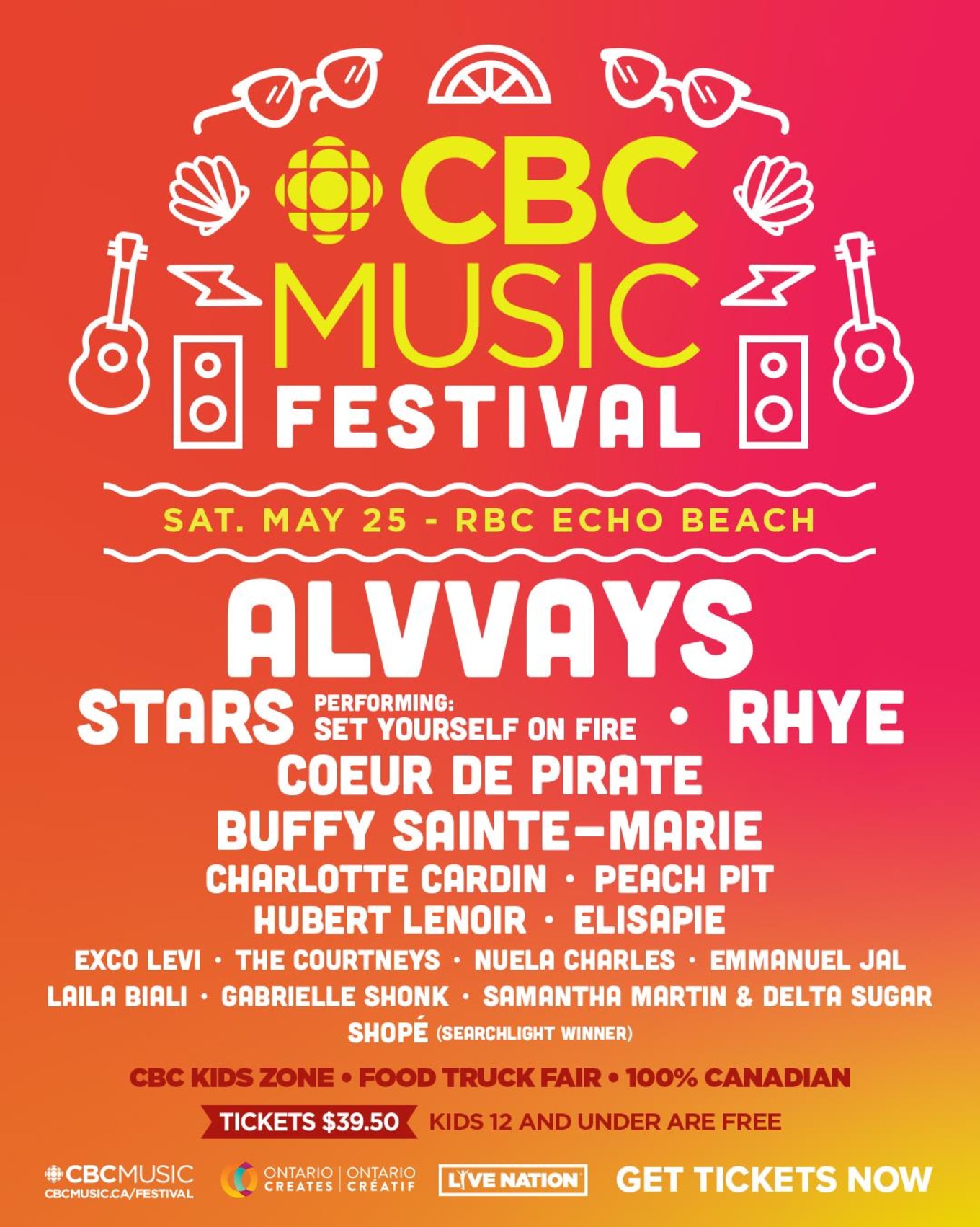 The 2019 CBC Music Festival will be taking place at Toronto's RBC Echo Beach on Saturday, May 25.
