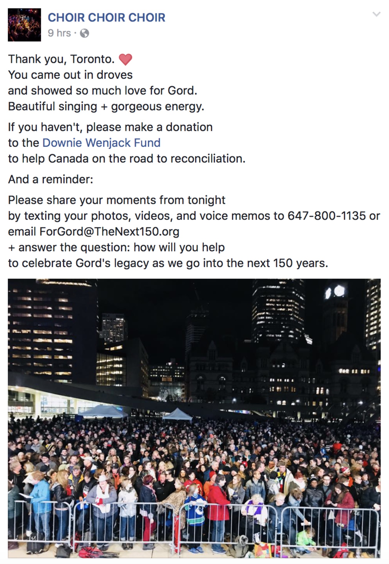 Choir! Choir! Choir! pays tribute to Gord Downie.