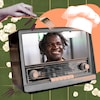 Une photo de Boucar Diouf dans une vieille radio.