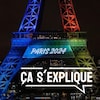 La tour Eiffel est illuminée aux couleurs du drapeau olympique à Paris, en 2017