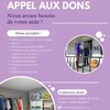 L'affiche de l'organisme qui décrit les dons acceptés : habits et chaussures pour enfant, jouets, berceau, objets pour bébé, ustensiles de cuisine, habits pour femmes, produits hygiéniques, produits cosmétiques, télé, objets de décoration.