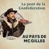 Photo de MC Gilles portant un chapeau et un manteau avec un collet de fourrure, en plus d'images d'infrastructures emblématiques du Canada.