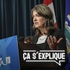 Danielle Smith en conférence de presse.