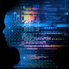 Une illustration conceptuelle de l'intelligence artificielle, composée d'une silhouette humaine avec un design de circuit imprimé et des lignes de langage informatique qui flottent au-dessus.