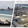 Trois sites industriels juxtaposés dans une image.