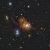 Image montrant les régions autour de l'amas d'étoiles R CrA dans la constellation de la Couronne Australe.