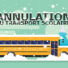 Un autobus dans la neige, avec des arbres derrière. 