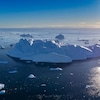 Des icebergs flottent sur la mer.
