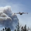 Un avion-citerne survole le feu près du lac Barrington, dans le sud de la Nouvelle-Écosse. 