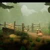 Deux personnages dans un décor forestier dans un jeu vidéo.