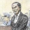 Un dessin de cour de Carlos Ghosn, ancien président de Nissan Motor lors d'une audience publique au tribunal de Tokyo.