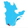 La carte du Québec vue de loin avec les couleurs correspondant aux résultats électoraux.