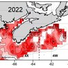 Carte géographique des Maritimes indiquant les variations de température des eaux.