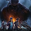 Affiche d'un jeu vidéo montrant quatre personnages observés par un grand esprit sombre dans une forêt inquiétante. 