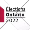 Montage graphique qui présente une boîte de scrutin stylisée avec la mention : Élections Ontario 2022.