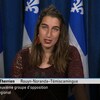 La députée de Rouyn-Noranda-Témiscamingue, Émilise Lessard-Therrien, en point de presse à l'Assemblée nationale.