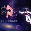 Affiche du jeu vidéo «Exploratio» montrant un astronaute qui flotte dans l'espace, devant un point d'interrogation.   