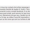 Capture d'écran d'un faux message viral sur Facebook mettant en garde contre un supposé pirate informatique nommé Jayden K. Smith.