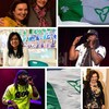 Montage de 12 vignettes avec trois artistes et le drapeau franco-ontarien.