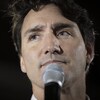 Plan rapproché de Justin Trudeau, le soir du 17 octobre 2019, à Montréal.