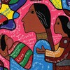 Une œuvre mariant silhouettes féminines autochtones et mots ojibwés.