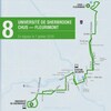 La ligne 8 est l'une des plus importantes de la STS, comme le montre ce dépliant. Le trajet part de l'Hôpital Fleurimont et passe par l'Hôtel-Dieu et le centre-ville avant de s'arrêter à l'Université de Sherbrooke. 