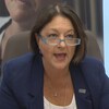 Maria Richard, la vice-présidente du Syndicat des infirmières et infirmiers du Nouveau-Brunswick, lors d'un point de presse lundi.