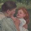 Une fille caresse le visage de sa mère. 
