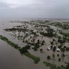 Vue aérienne de terres inondées au Mozambique.