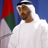 Mohammed ben Zayed Al-Nahyane en conférence de presse.