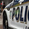 Une voiture du Service de police de Gatineau, sous la pluie. 