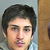 Trois photos d'un jeune homme, dont une photo de face et deux photos tirées d'images de caméras de surveillance.