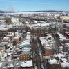 Vue aérienne du quartier Limoilou l'hiver.