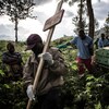 Des infirmiers transportent un cercueil derrière un homme qui tient une croix en bois.