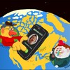 Une image tirée du film Cookie à l'infini montre une animation de deux personnes qui s'appellent, avec comme arrière-plan la planète Terre.