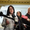 Sonia LeBel en mêlée de presse.