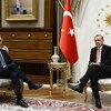 Le secrétaire général de l'OTAN, Jens Stoltenberg, en compagnie du président turc, Recep Tayyip Erdogan.