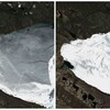 Images satellites du Grand lac de l'Ours, au printemps 2022 et 2023.