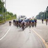 Un peleton de cyclistes sur la route 117 lors du 49e Tour de l'Abitibi